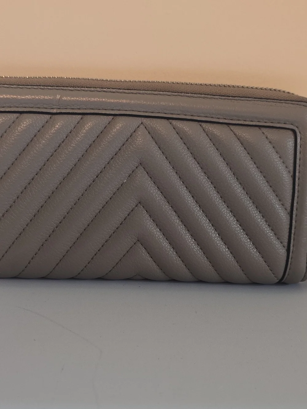 Victoria's Secret Quilted Chevron Zip-Around Wallet in Taupe